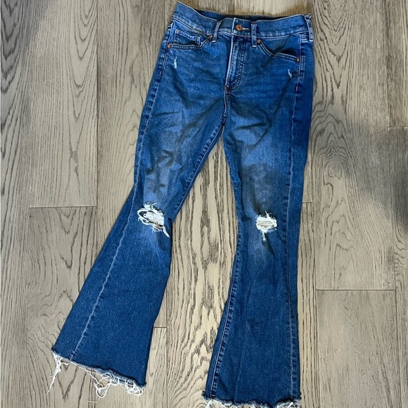 Express Distressed Blue Mid rise Flare Jeans - Picture 6 of 11